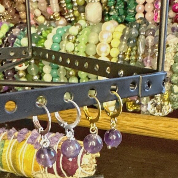 Amethyst spheres dangle simple drops earrings/Crown chakra/ - Picture 1 of 6